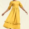 Womens Pure Cotton Fit and Flare Dress Yellow