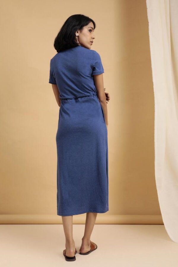 Womens Organic Cotton T-Shirt Dress with slit Blue