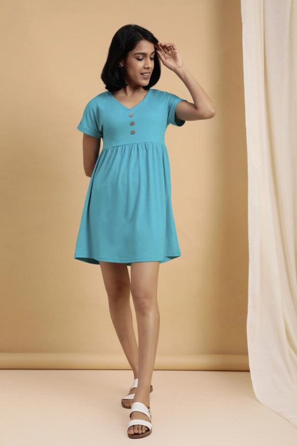 Women's Organic Cotton Fit & Flare Dress Light Blue