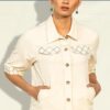 Women's pure cotton top with sleeves. Handwoven Kala Cotton Jacket Style Shirt in White. Sustainable Vegan clothing by Lake Peace.