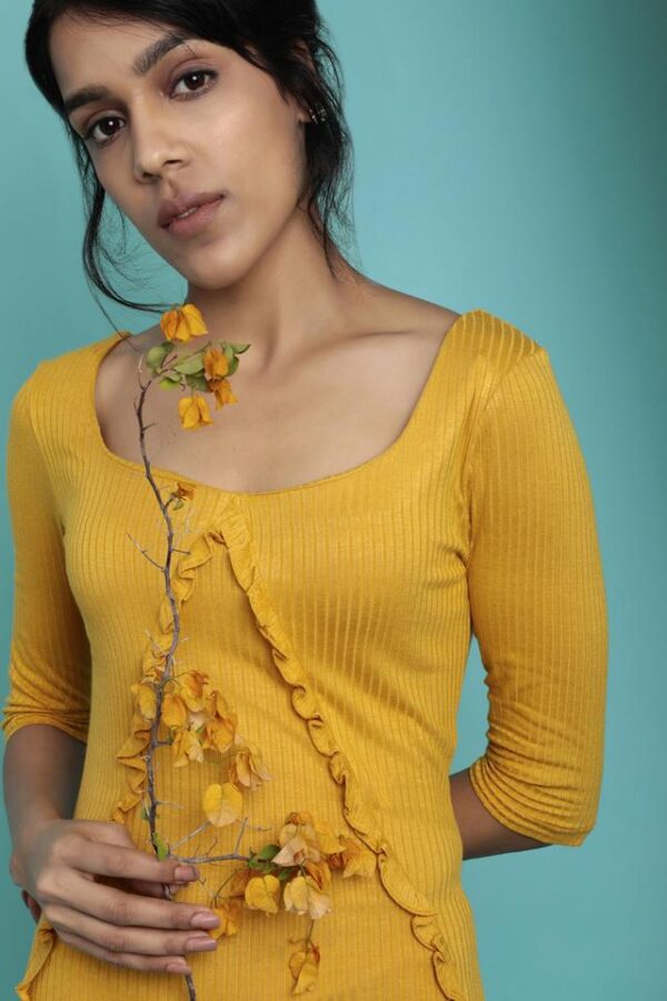 Womens Organic Cotton Ribbed Maxi Dress Mustard