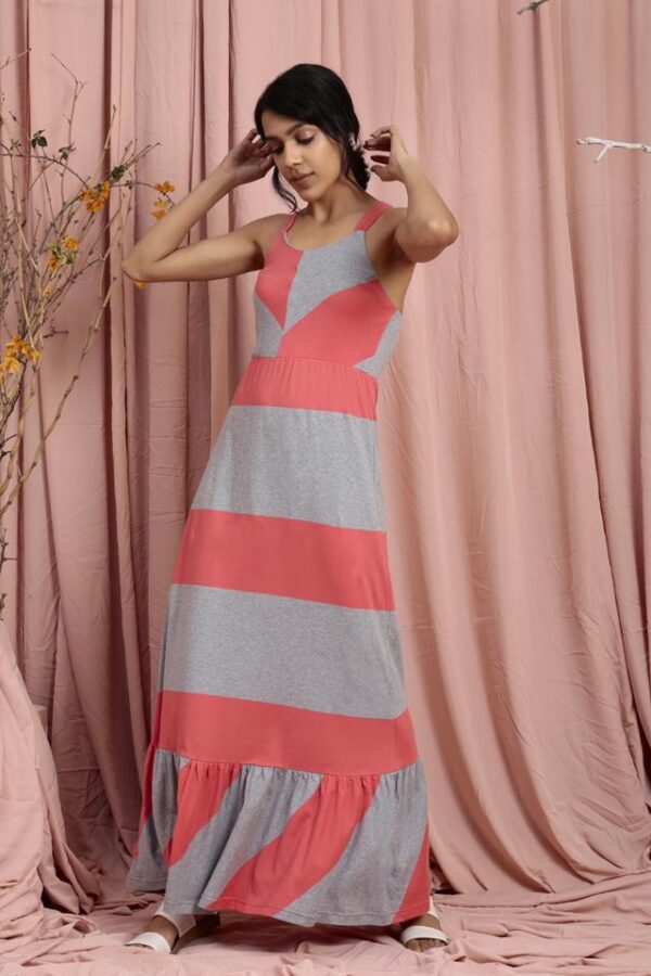 Womens Strappy A-Line Dress for Summers Coral Stripes
