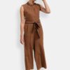 Organic Cotton Tie-up Waist Jumpsuit in Brown. Formal jumpsuits for women. Organic Cotton Clothing India