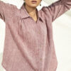 Women's Handwoven Kala Cotton Oversized Shirt in Wine Chambray. Womens cotton shirts long sleeve. Sustainable Vegan Fashion.