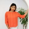 Coral Handwoven Organic Cotton Pleated Button Down Top for Women
