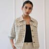 Off-White Check Cotton Jacket for Women by Lake Peace