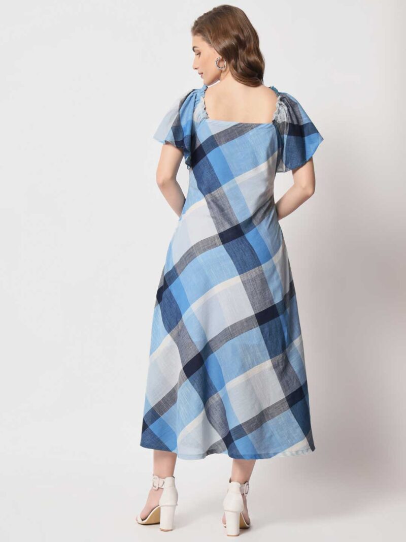 Blue Pure Cotton A-Line Midi Dress for Women