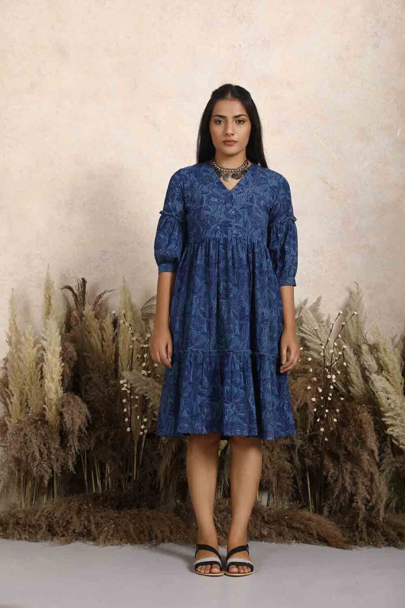 Aranya Dabu Print Knee Length Dress for Women online by Lake Peace India