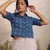 Hand crafted Gulbahaar Dabu Print Crop Top with Mirror-work by Lake Peace for Women online in India