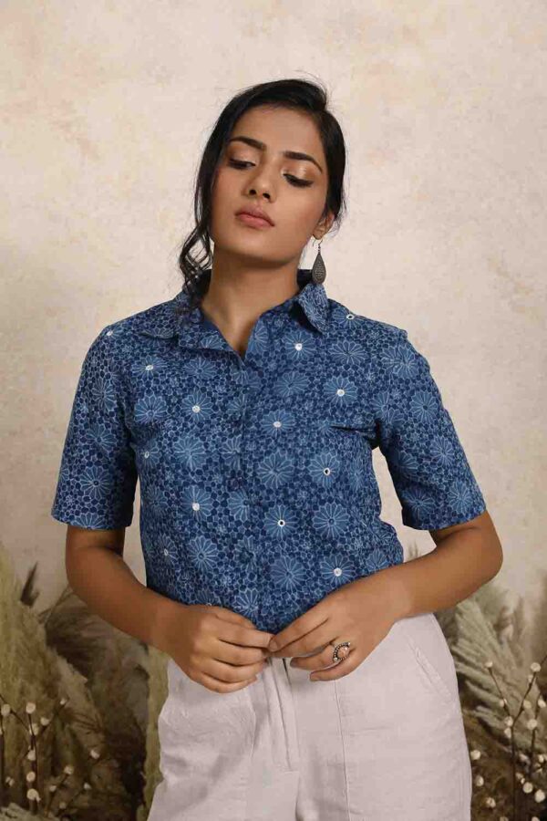 Gulbahaar Dabu Print Crop Top with Mirror-work by Lake Peace for Women online in India