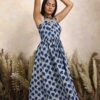 Pure Cotton Manjari Dabu Print Fit & Flare Dress with Straps for Women online India.