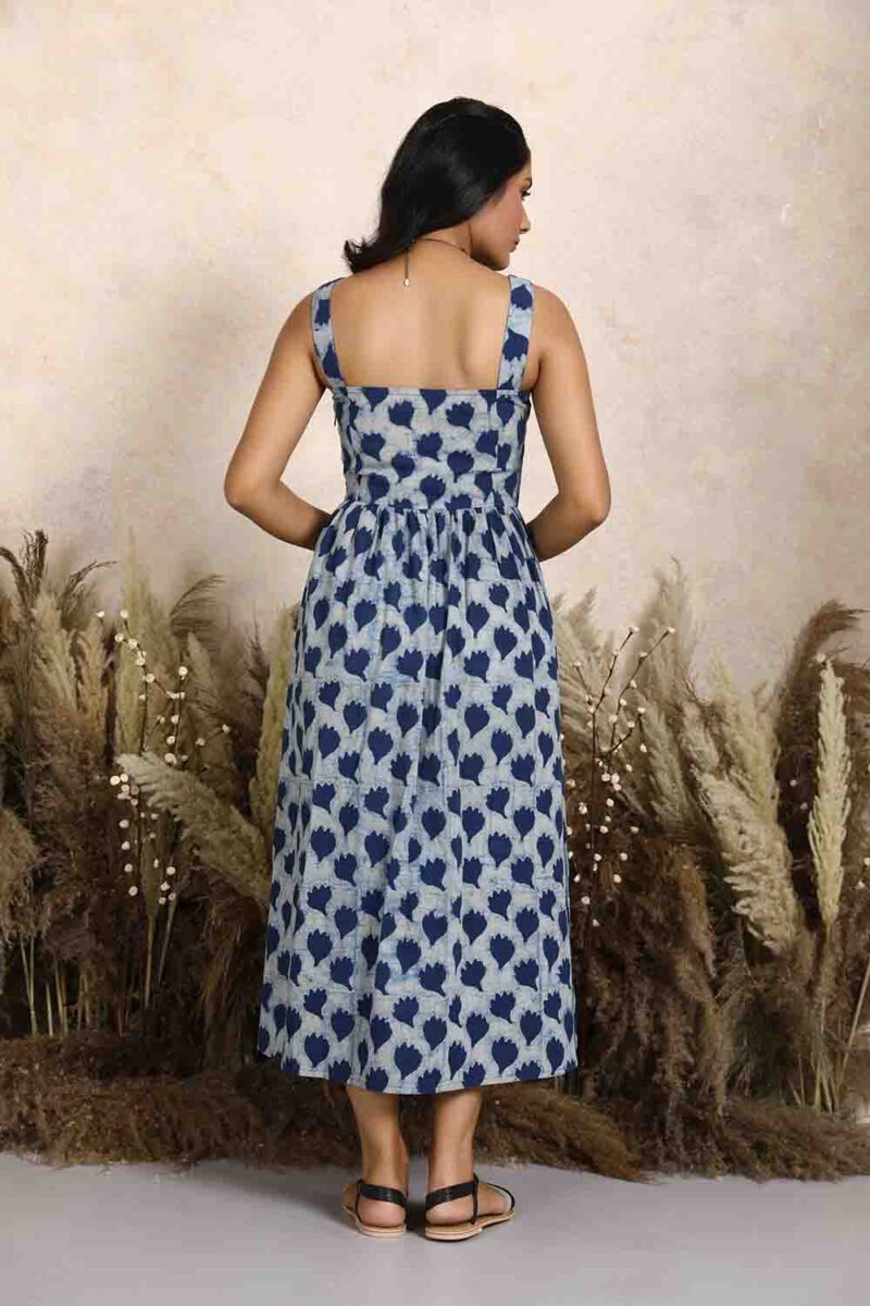 Pure Cotton Manjari Dabu Print Fit & Flare Dress with Straps for Women online India.
